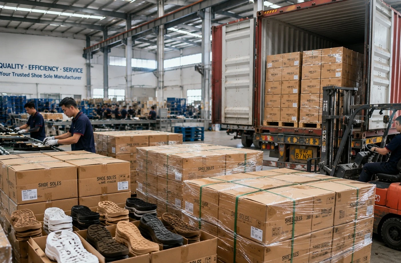 High-capacity shoe sole production line in a China factory High-capacity shoe sole production line in a China factory